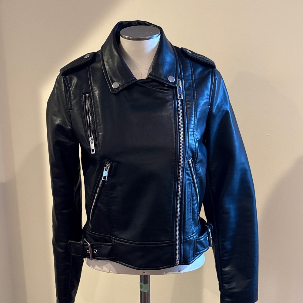 Zara Black Leather Moto Jacket
